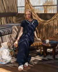 Printed Embroidrey galabya جلابية حريمي نص كم  فسكوز مطبوع وعليها تطريز