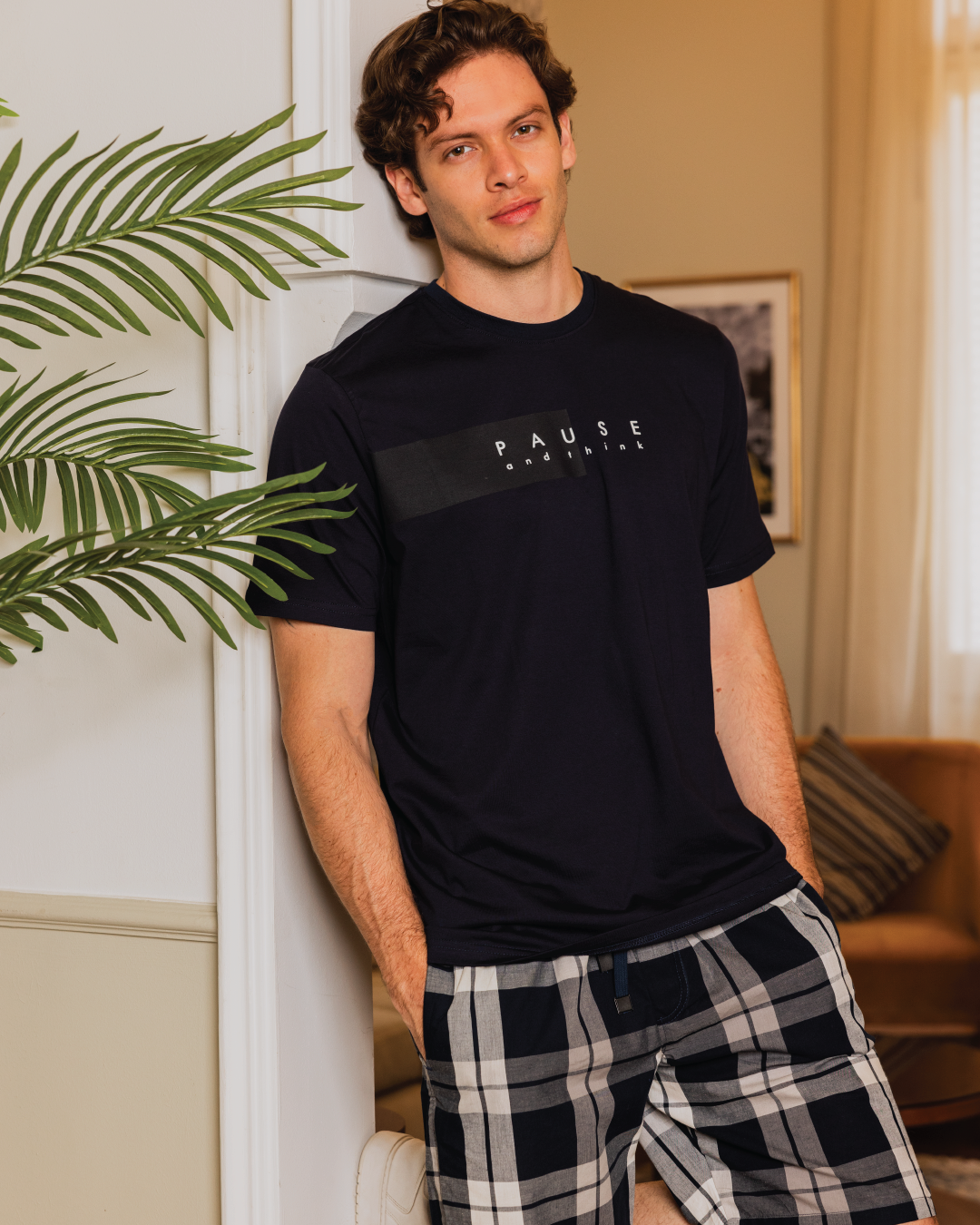 Pause and think men's plaid pajamas
