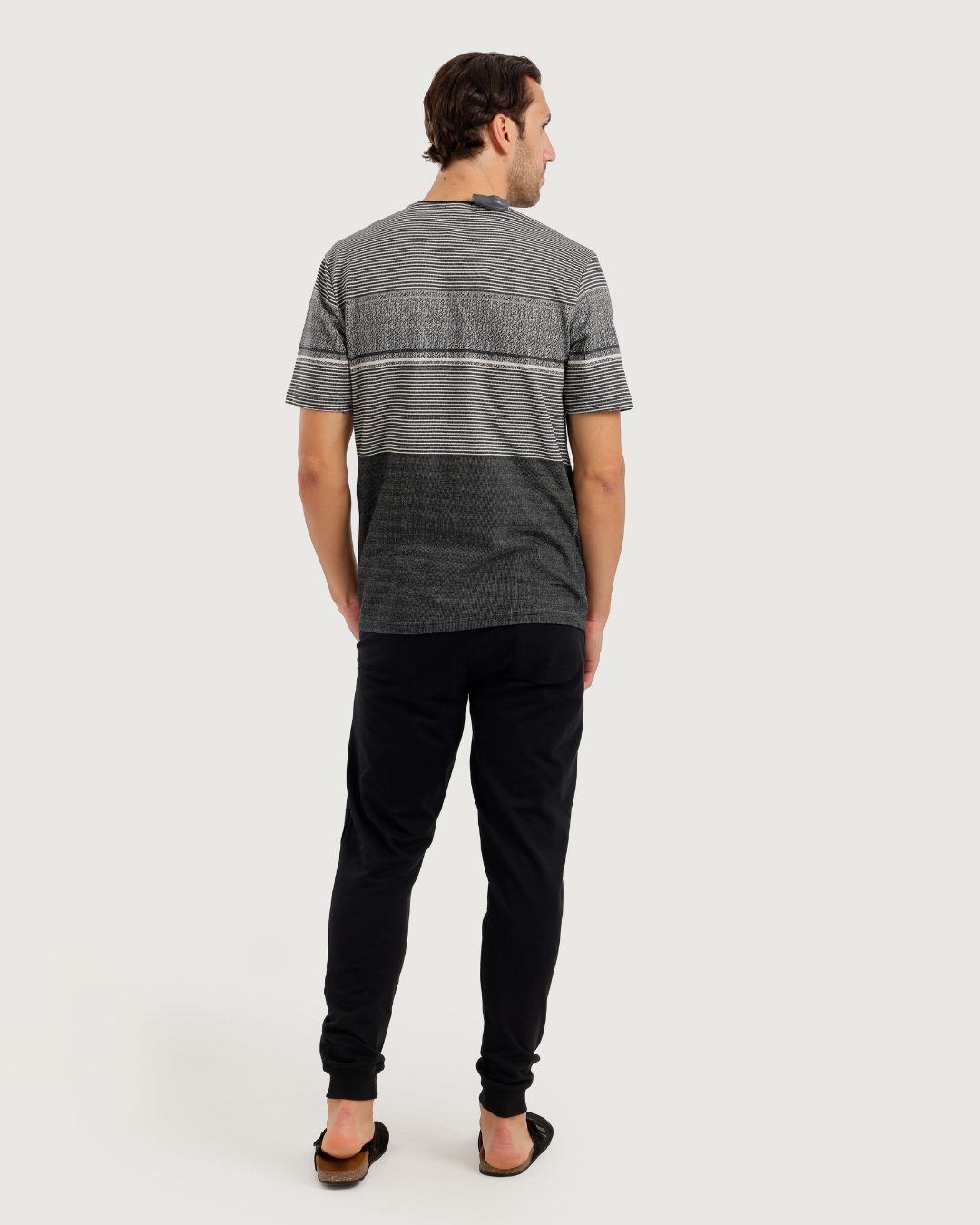 Stripe Jacquard بيجاما رجالي نص كم جاكار * بنطلون سمر ميلتون سادة