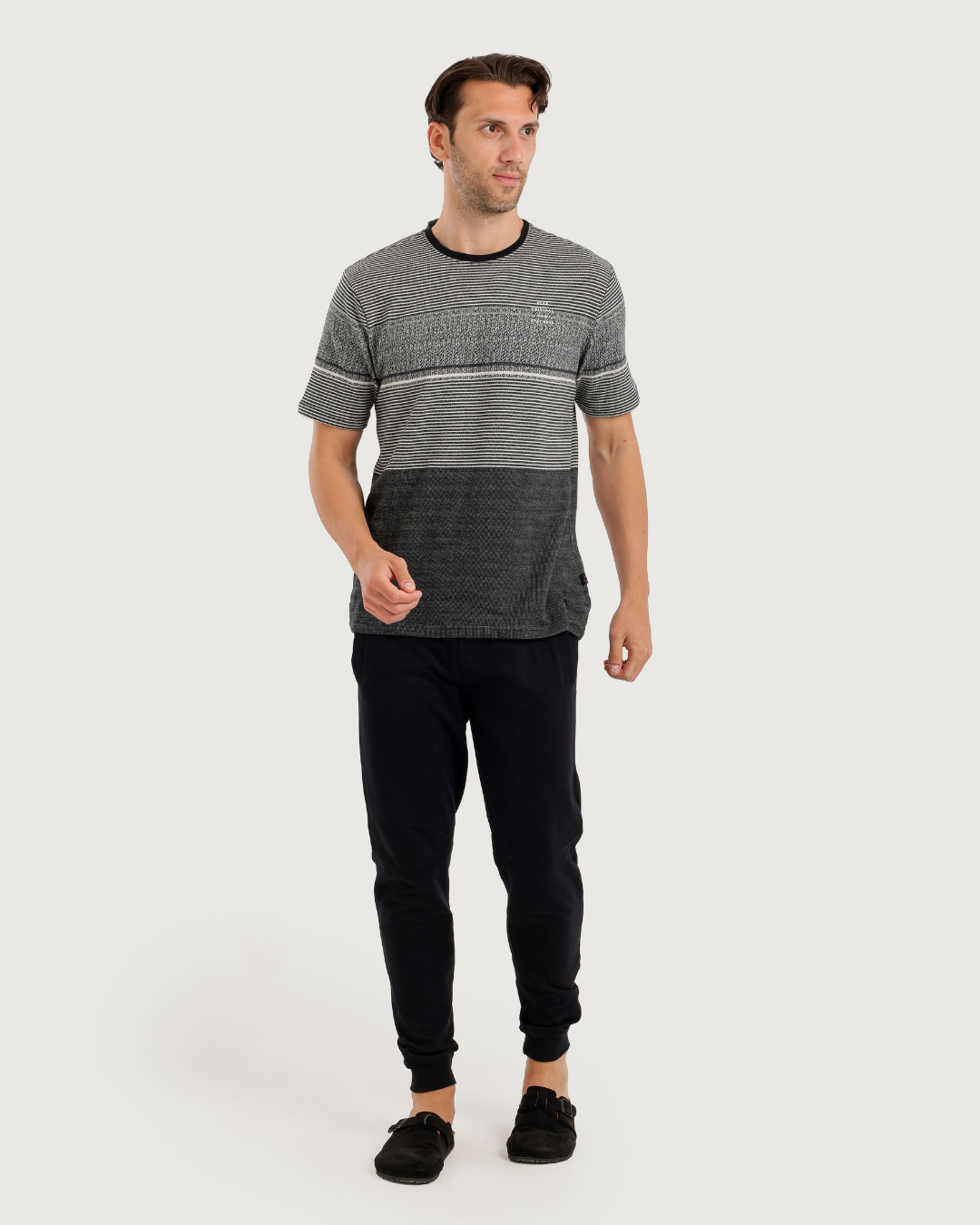 Stripe Jacquard بيجاما رجالي نص كم جاكار * بنطلون سمر ميلتون سادة