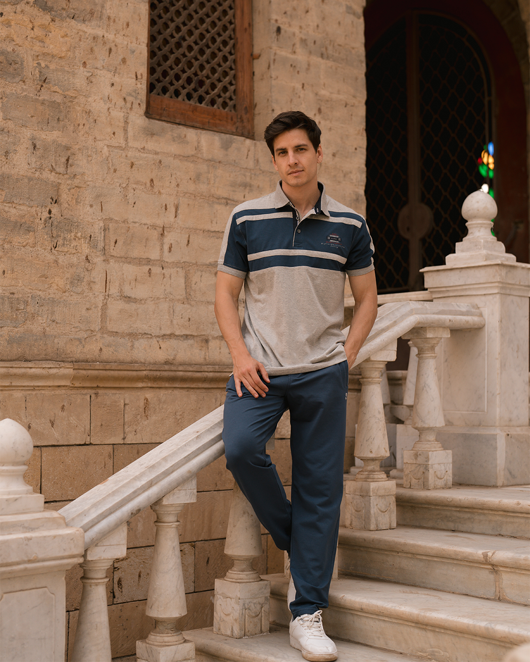 Special GLV Men's pajamas with a collar and printed buttons on the chest