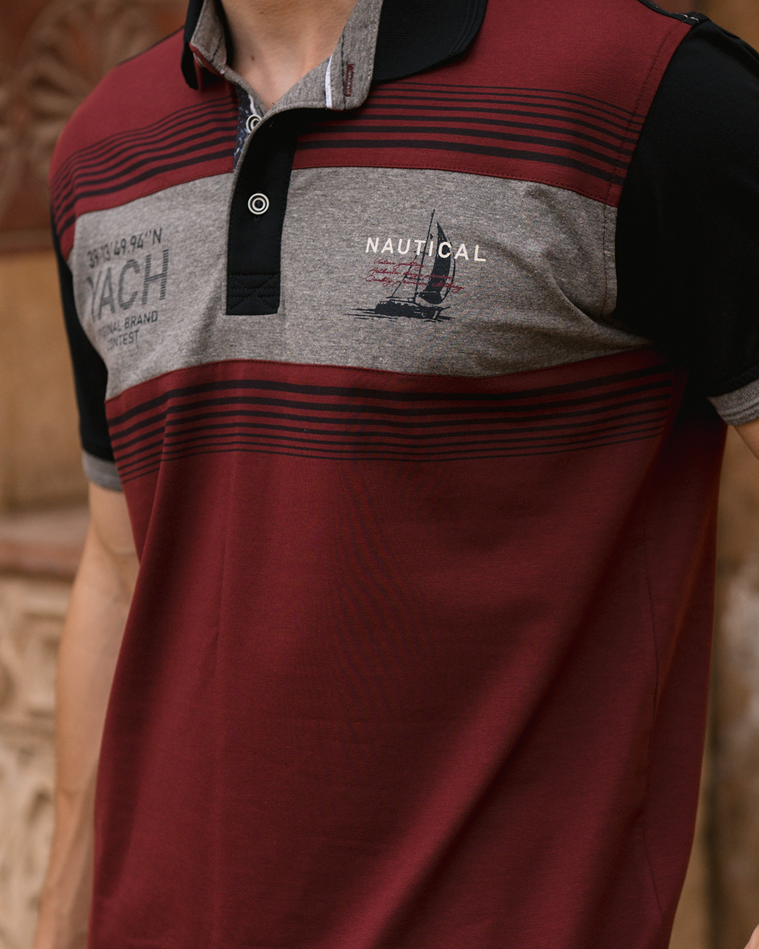 Nautical YACH بيجامه رجالي ياقة بزراير طابعة علي الصدر