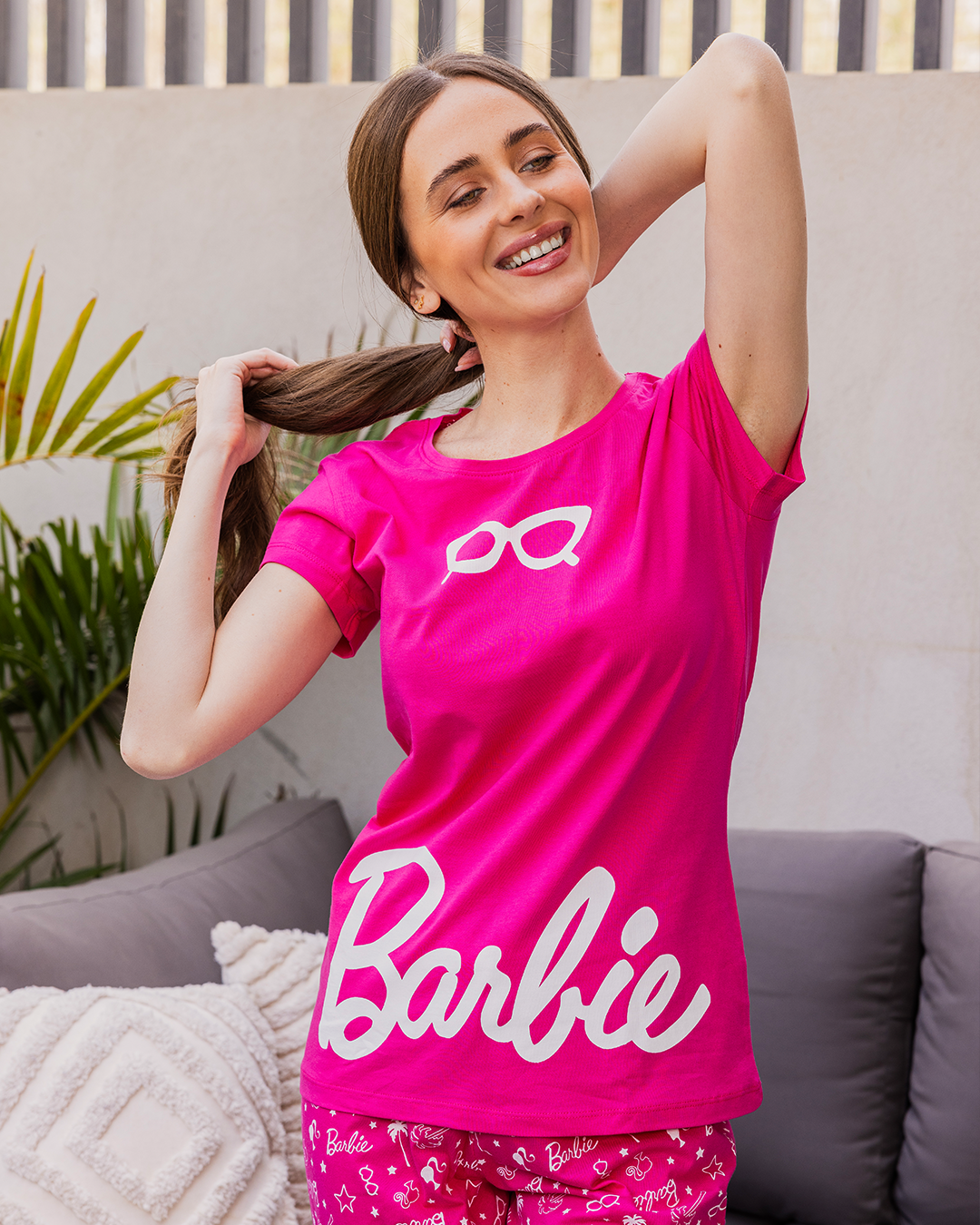 Barbie بيجامه حريمي تيشرت نص كم وبنتاكور باربي
