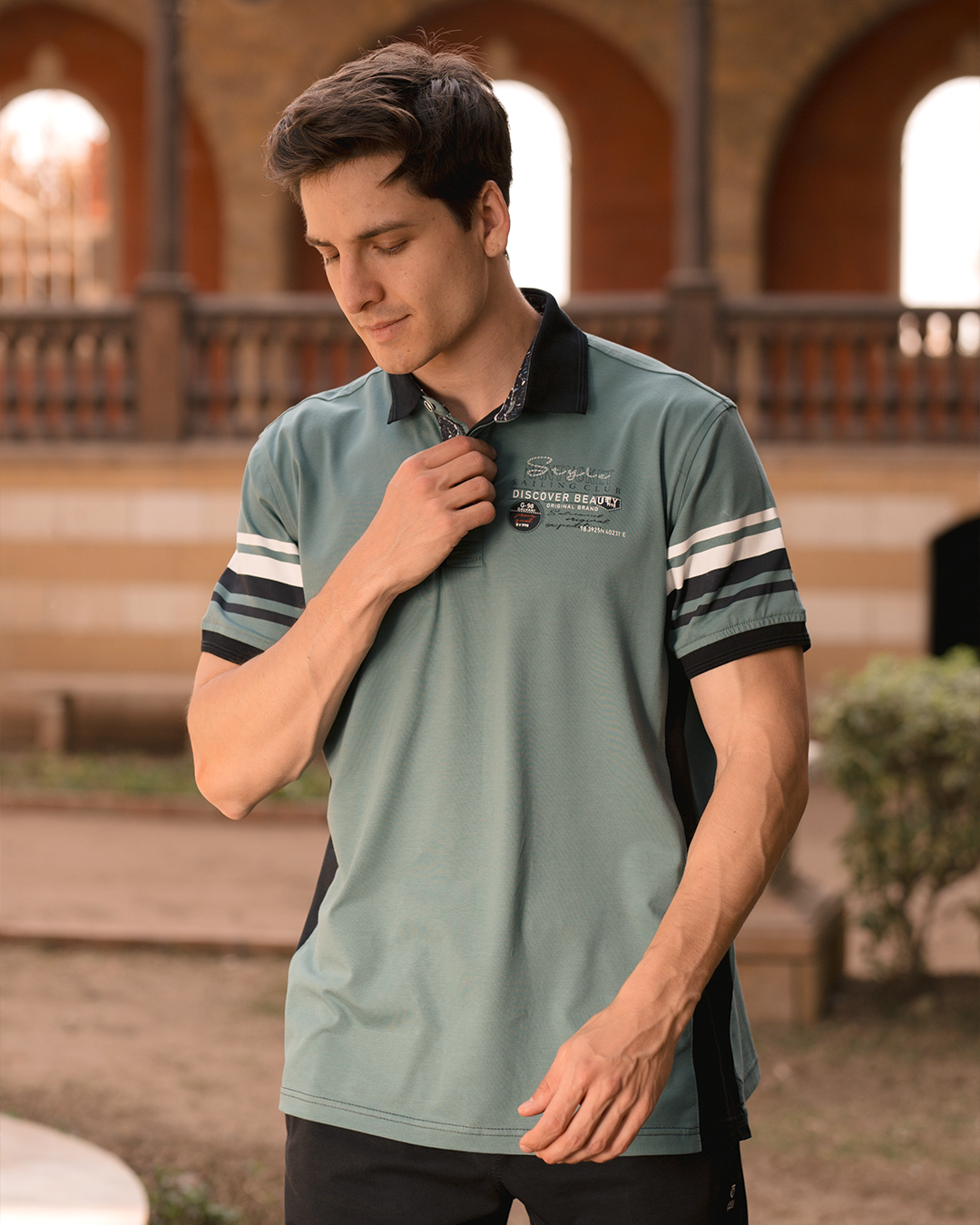 NANTUCKET GLV بيجامه رجالي ياقة بزراير طابعة علي الصدر