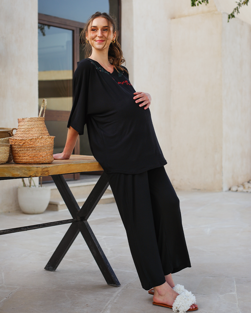 Cutest mommy to be بيجاما حريمي للحمل تلت كم بنطلون فسكوز ليكرا