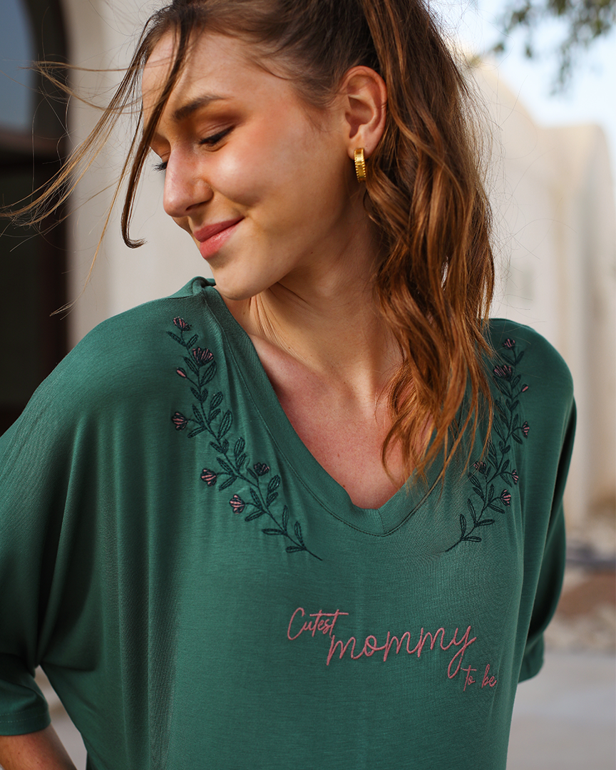 Cutest mommy to be بيجاما حريمي للحمل تلت كم بنطلون فسكوز ليكرا