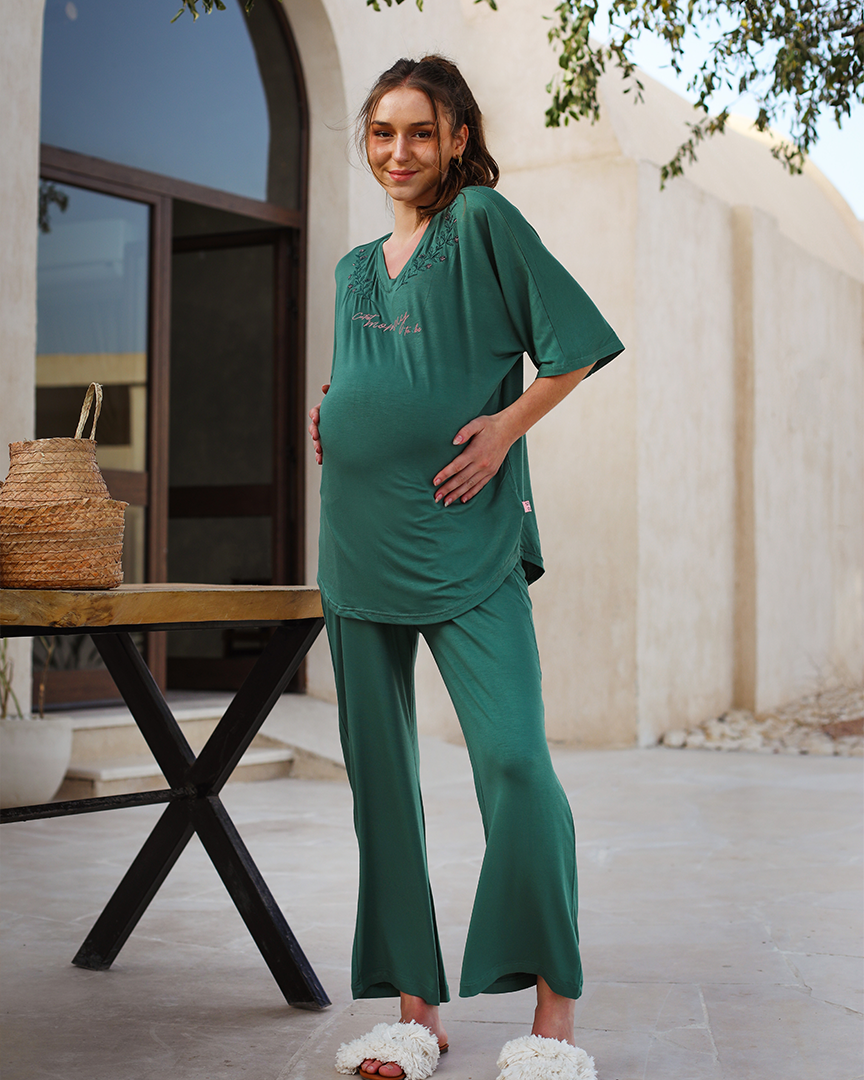 Cutest mommy to be بيجاما حريمي للحمل تلت كم بنطلون فسكوز ليكرا