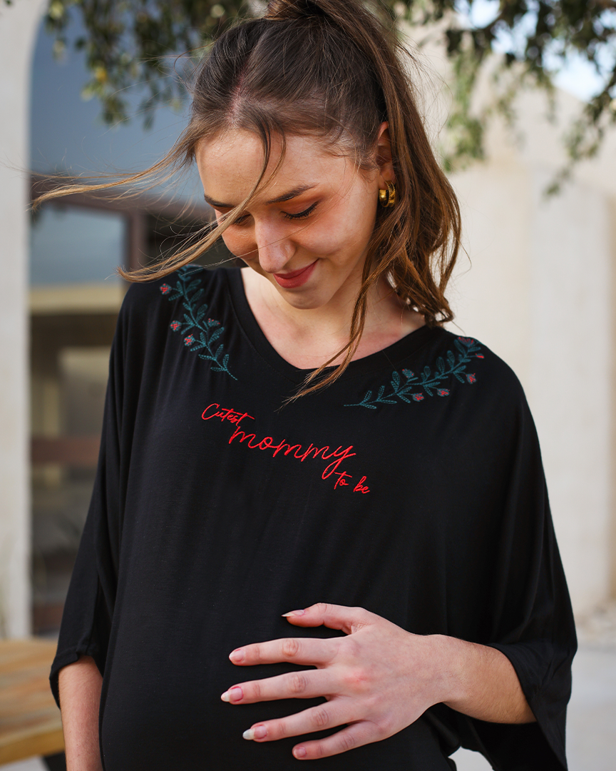 Cutest mommy to be بيجاما حريمي للحمل تلت كم بنطلون فسكوز ليكرا