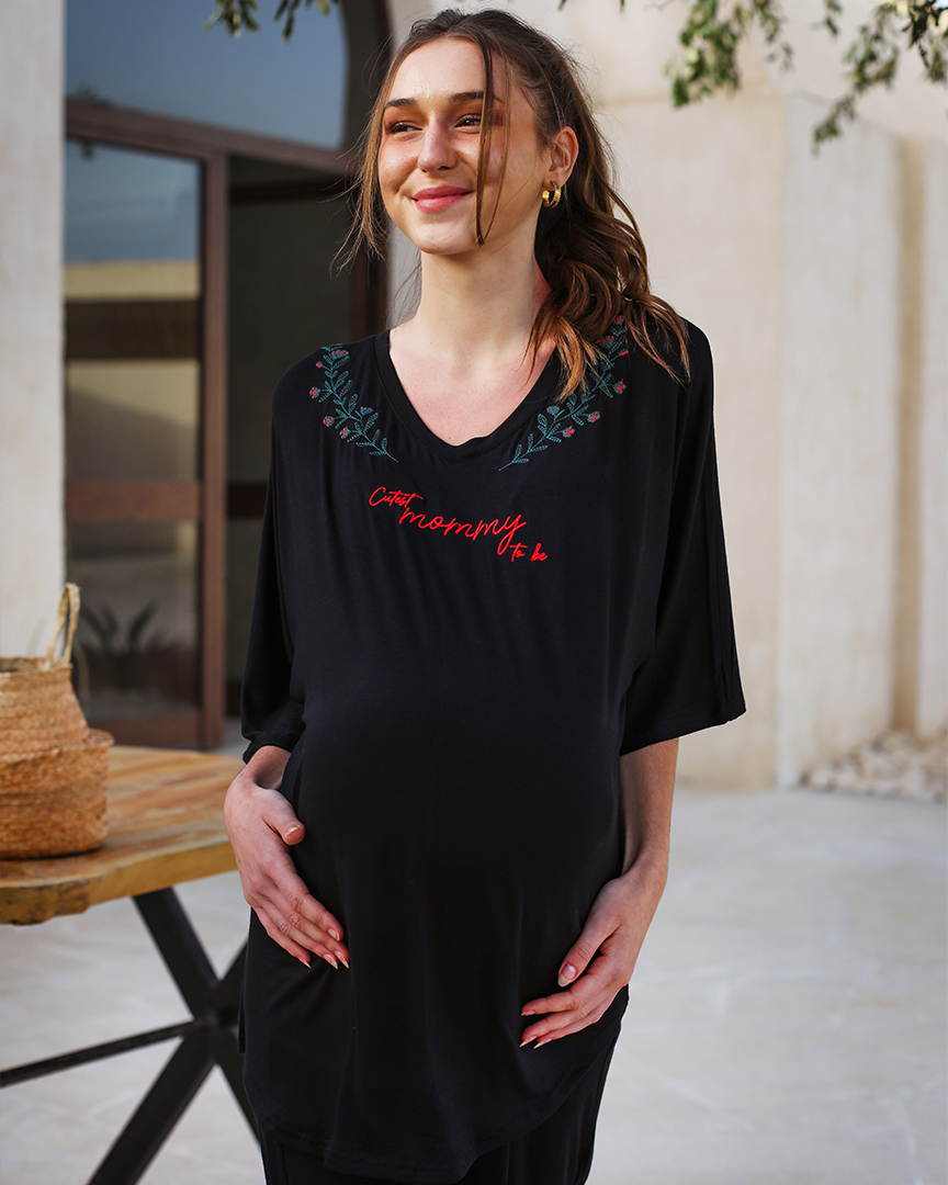 Cutest mommy to be بيجاما حريمي للحمل تلت كم بنطلون فسكوز ليكرا