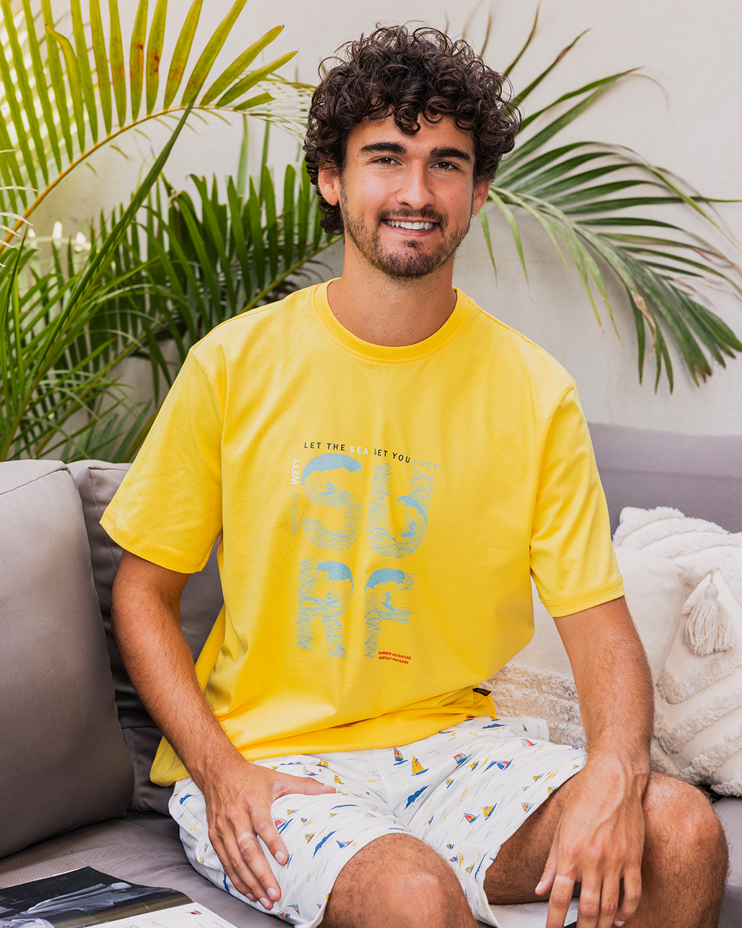 Free Surf men's half-sleeved pajamas and cotton shorts