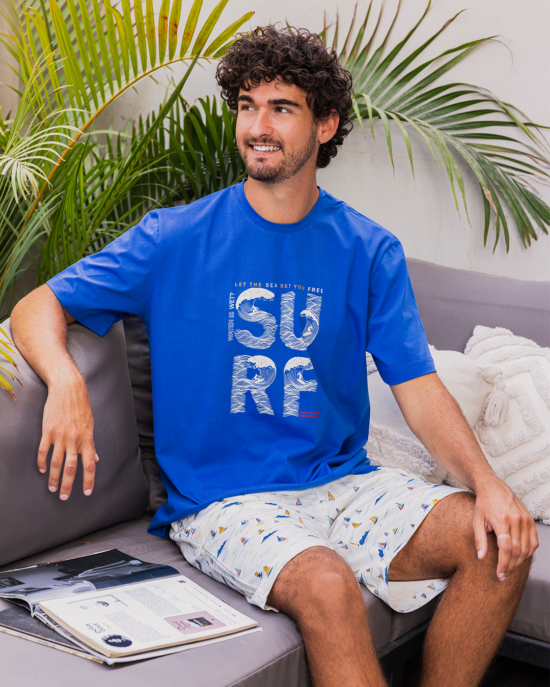 Free Surf men's half-sleeved pajamas and cotton shorts