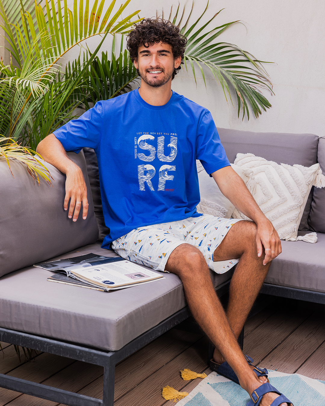 Free Surf men's half-sleeved pajamas and cotton shorts
