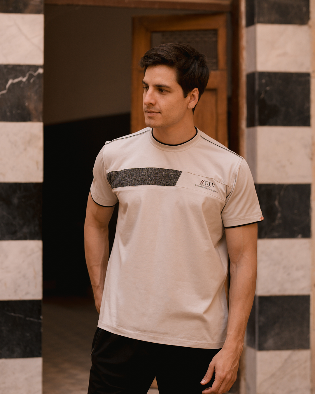 GLV Fashion style بيجامه رجالي حوض شروال طابعة علي الصدر