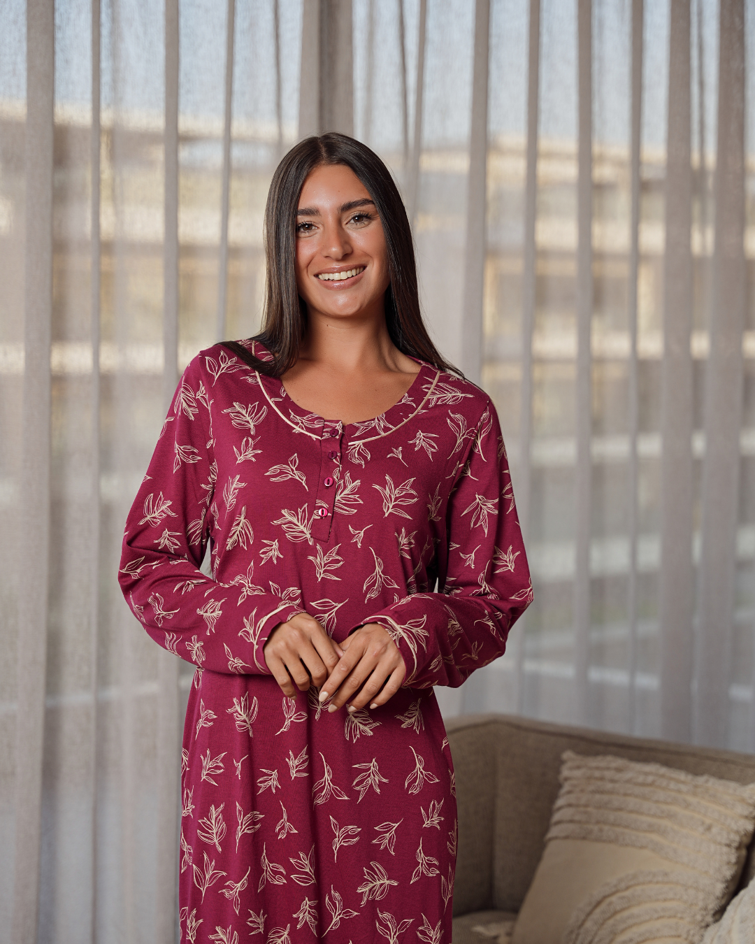 قميص حريمي بكم مطبوع ورق الشجر