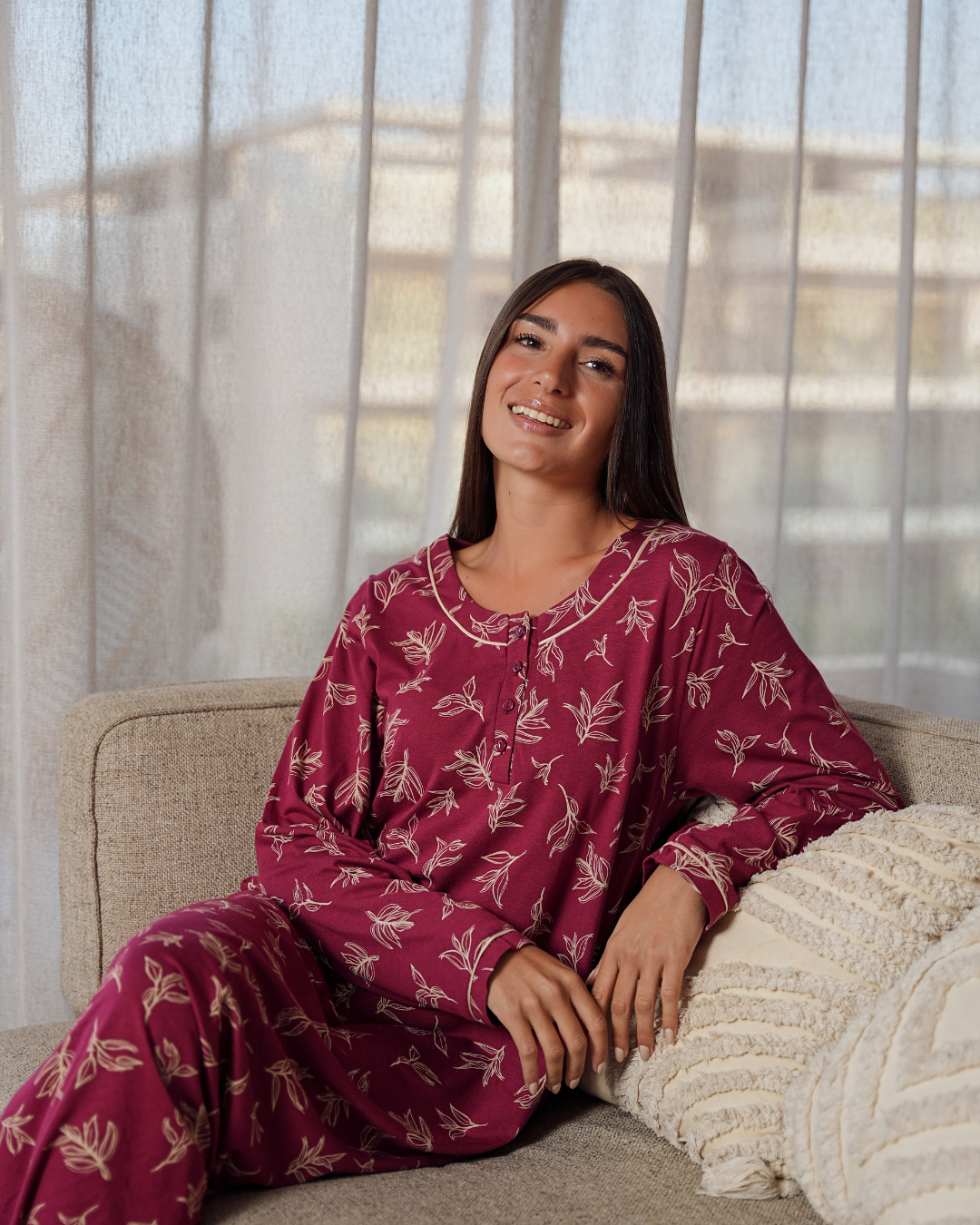 قميص حريمي بكم مطبوع ورق الشجر