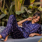 Flamingo Women's satin pajamas with half sleeves and printed trousers