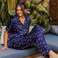 Flamingo Women's satin pajamas with half sleeves and printed trousers