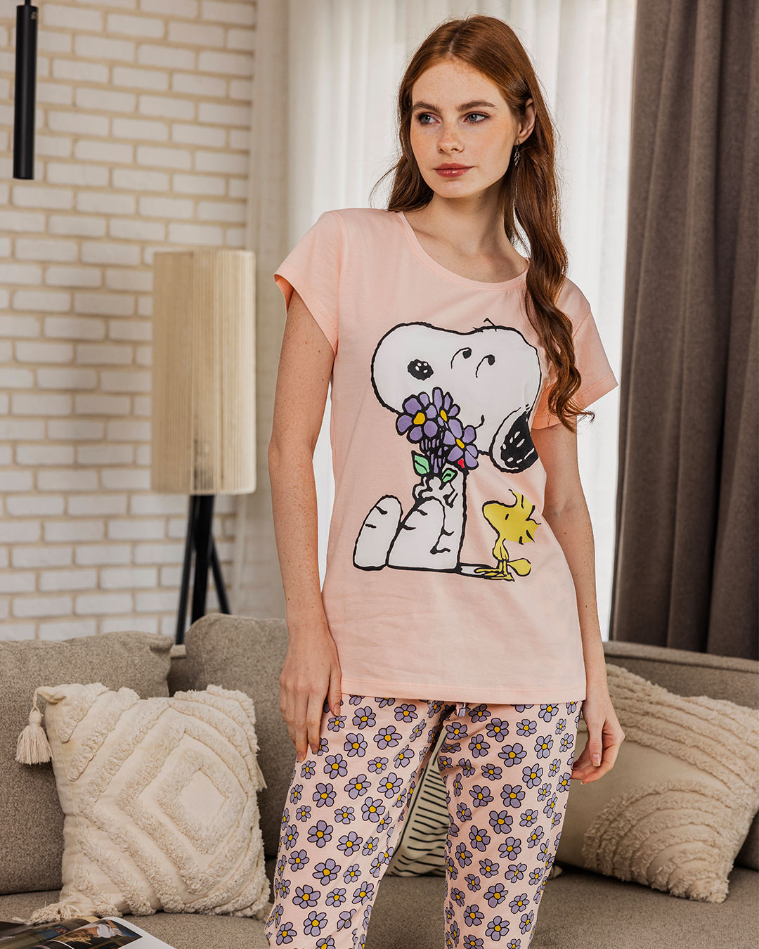 Snoopy بيجامه حريمي تيشرت نص كم وبنتاكور سنوبي