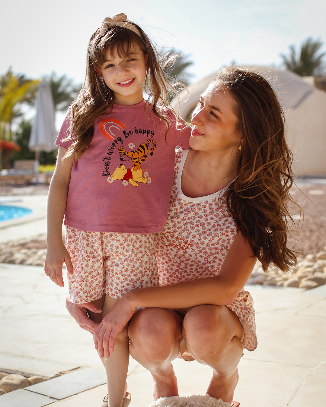 Pooh floral بيجاما بناتي نص كم