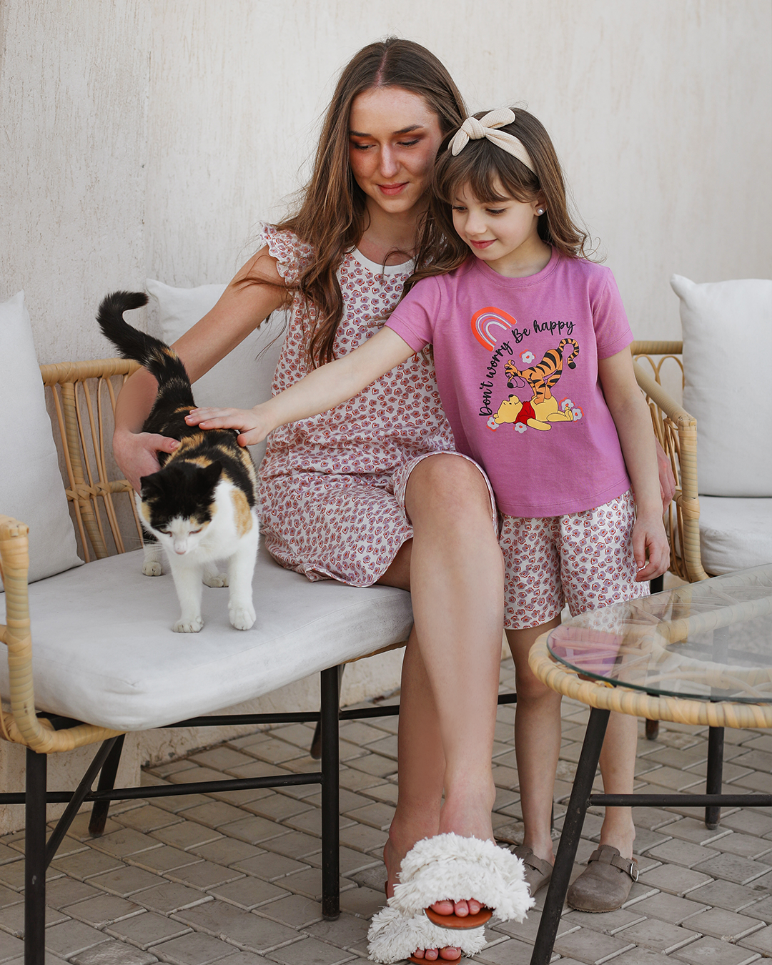 Pooh floral بيجاما بناتي نص كم