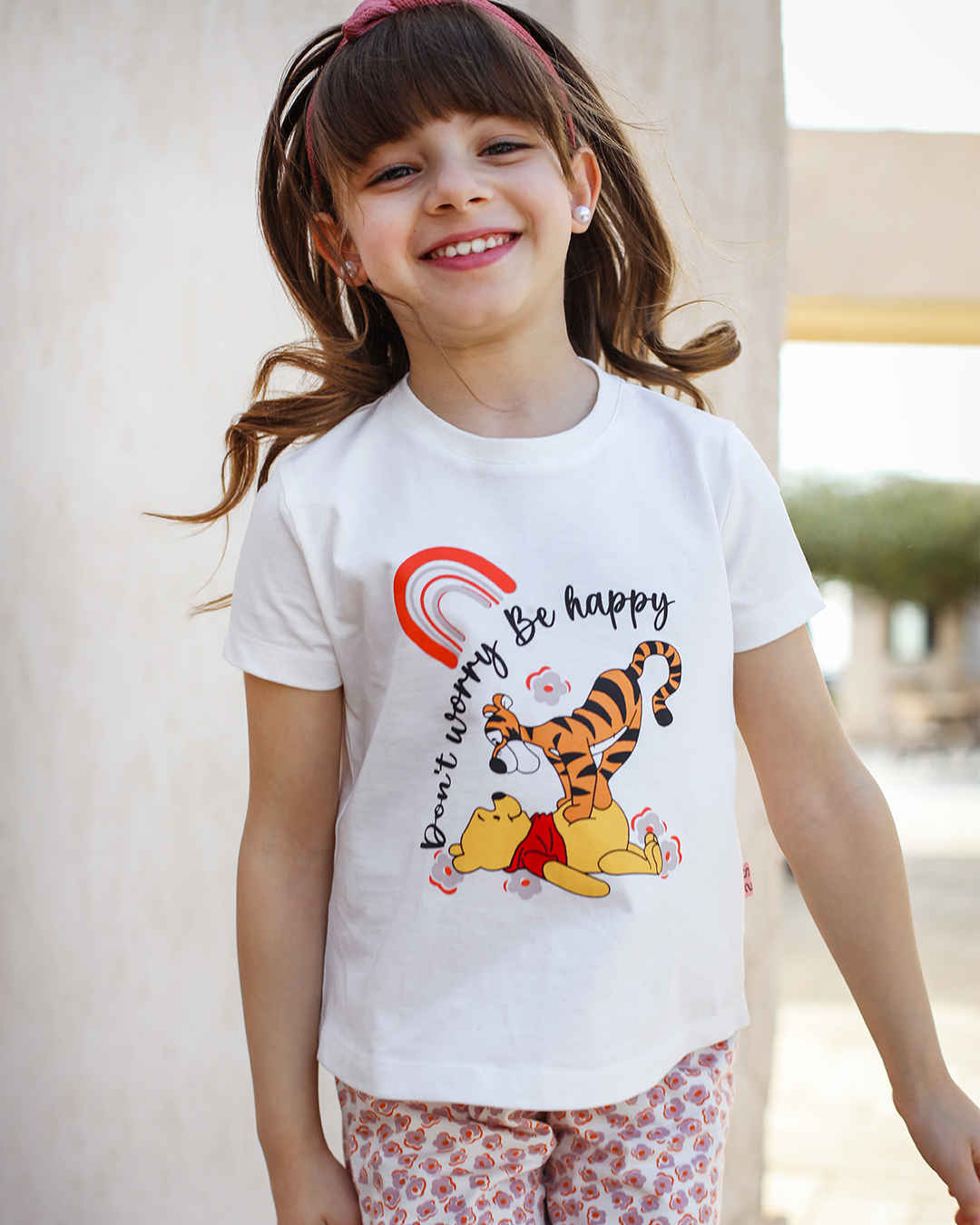 Pooh floral بيجاما بناتي نص كم