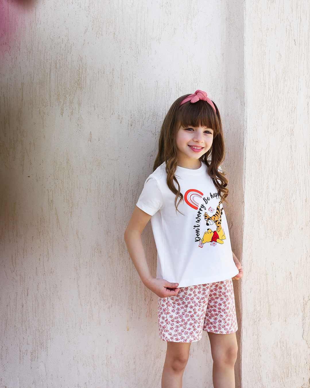 Pooh floral بيجاما بناتي نص كم