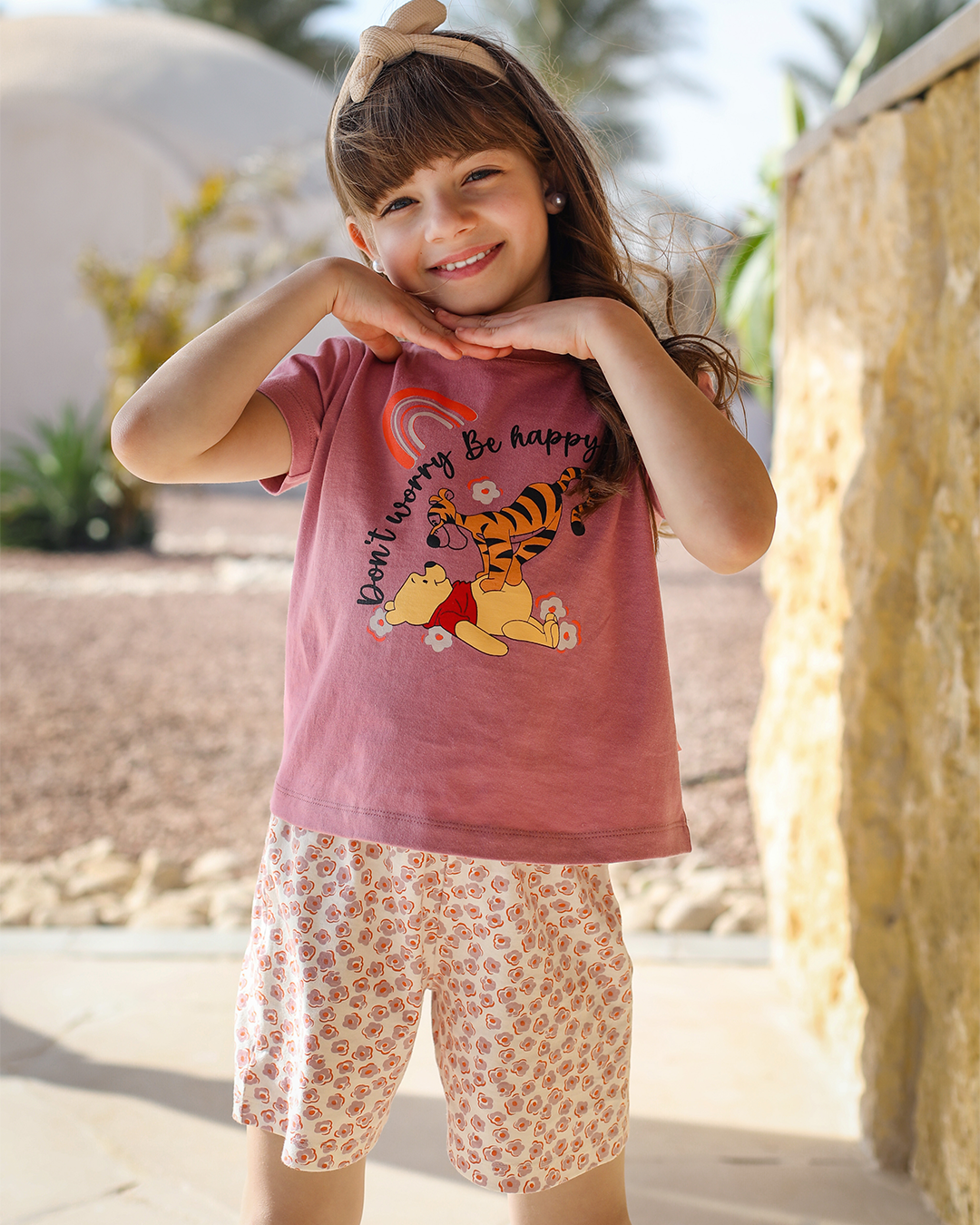 Pooh floral بيجاما بناتي نص كم