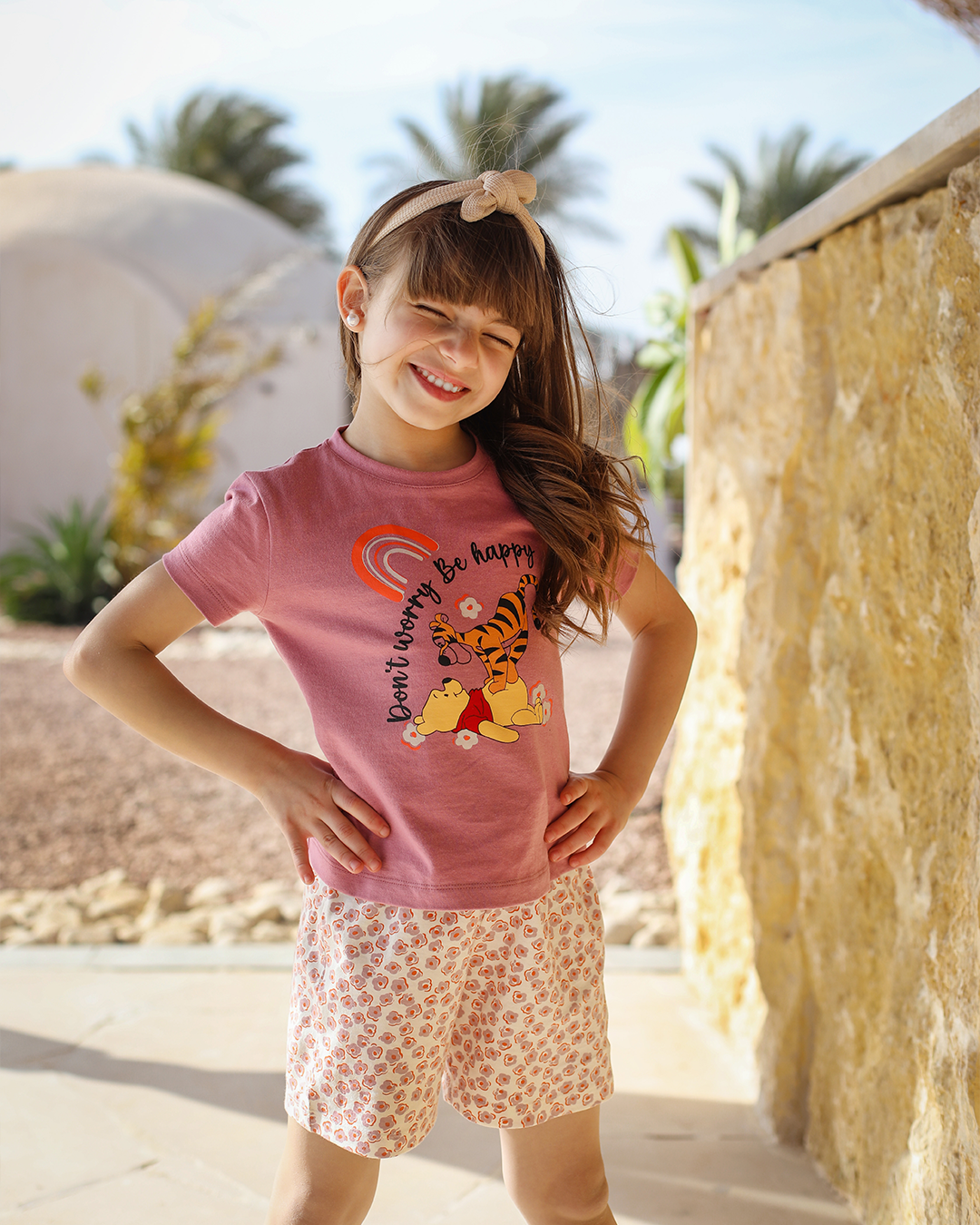 Pooh floral بيجاما بناتي نص كم