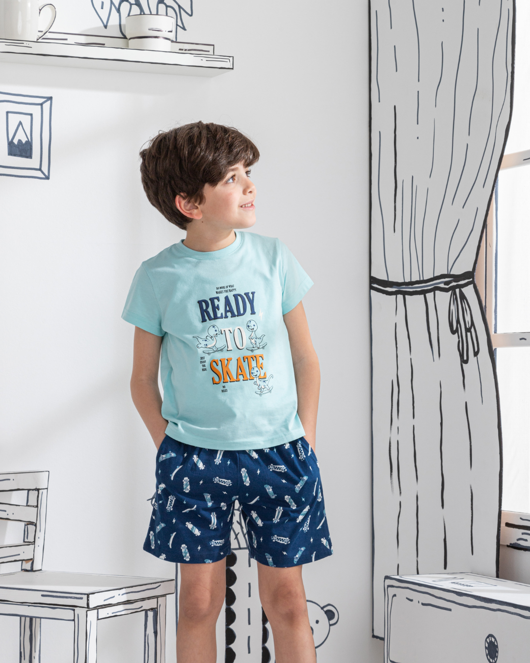 Skate board بيجاما اولادي نص كم