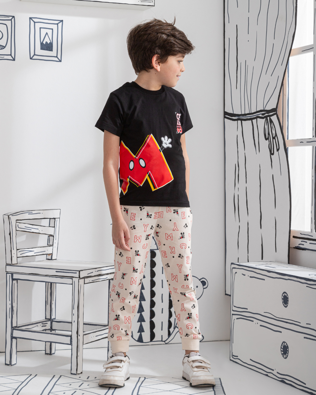 Micky Mouse بيجاما ديزني اولادي نص كم *بنطلون مطبوع