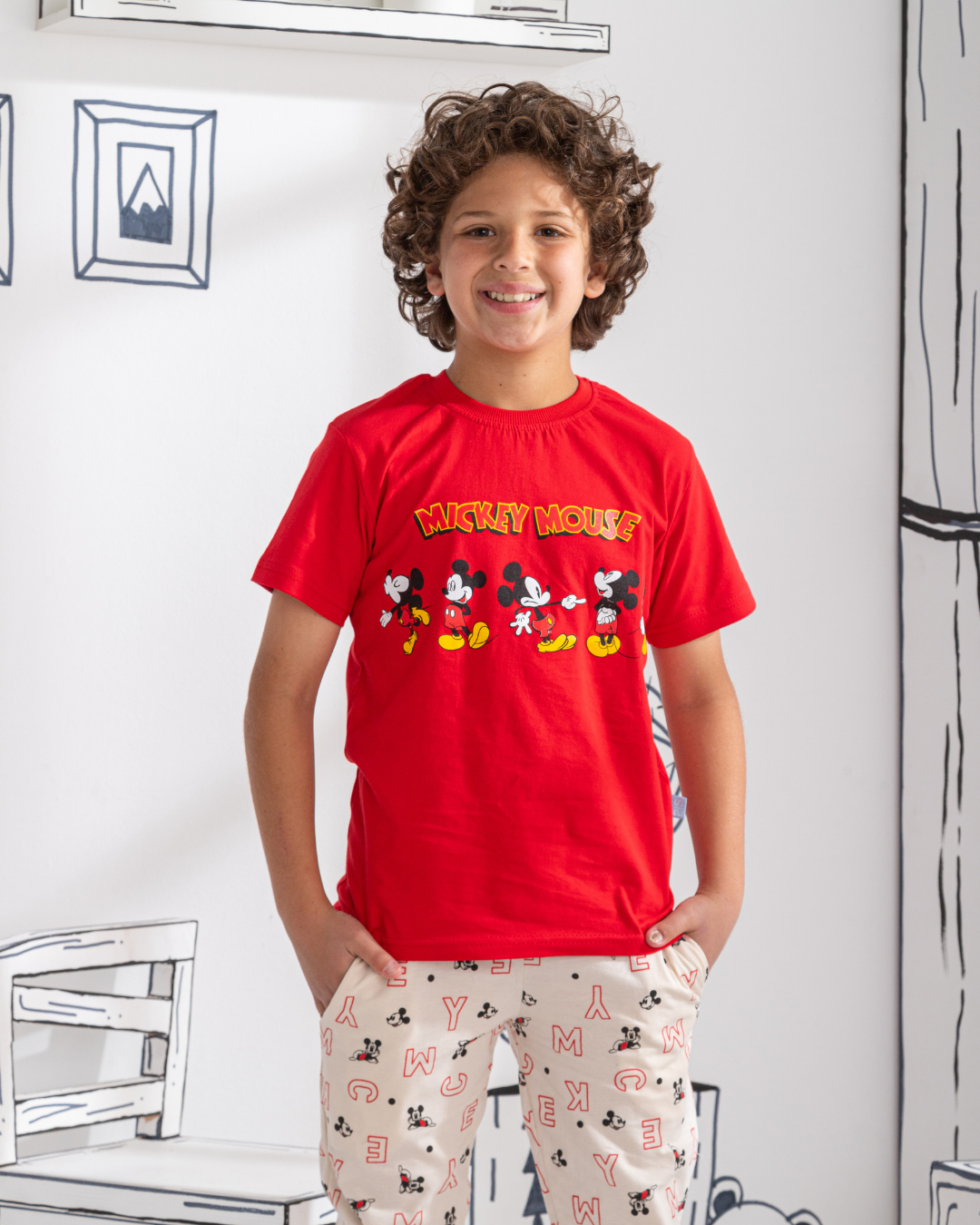 Micky Mouse بيجاما ديزني اولادي نص كم *بنطلون مطبوع