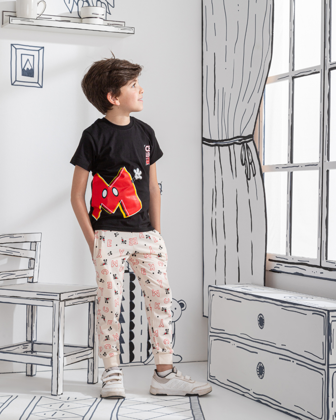 Micky Mouse بيجاما ديزني اولادي نص كم *بنطلون مطبوع