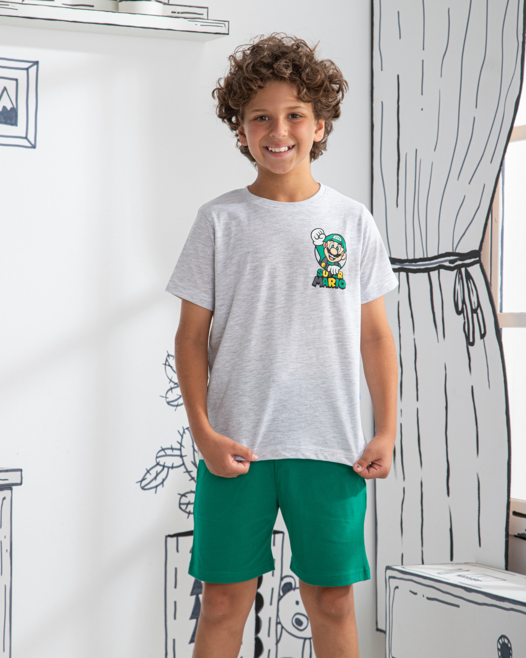 Super mario بيجاما أولادي نُص كُم