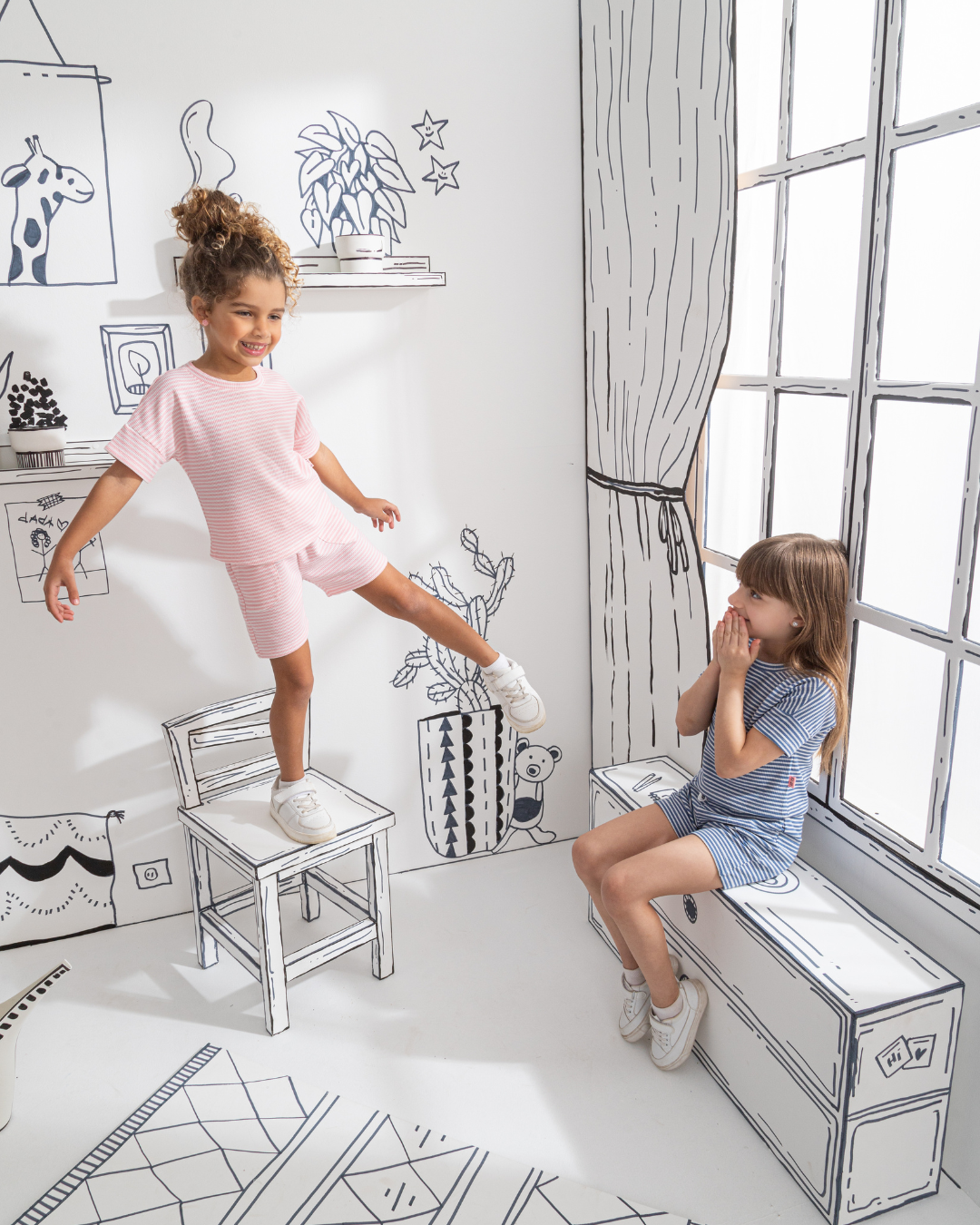 Waffel Stripe بيجاما اطفالي بناتي نص كم وشورت