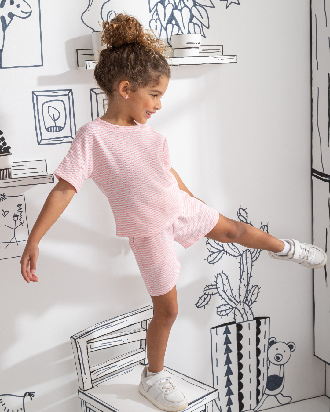 Waffel Stripe بيجاما اطفالي بناتي نص كم وشورت