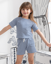 Waffel Stripe بيجاما اطفالي بناتي نص كم وشورت