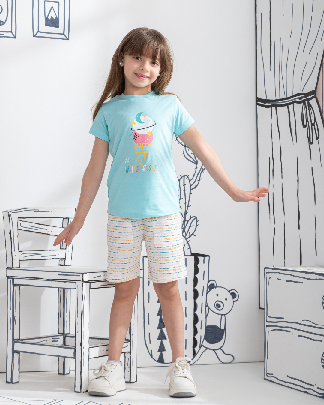 The inside scoop بيجاما بناتي نص كم و شورت قطن