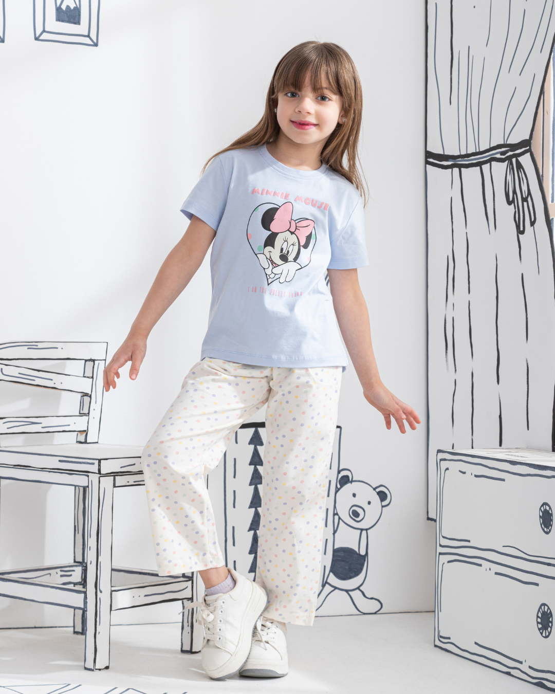 Minnie in a heart بيجاما بناتي نُص كُم