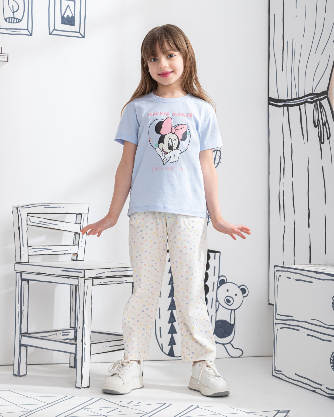 Minnie in a heart بيجاما بناتي نُص كُم