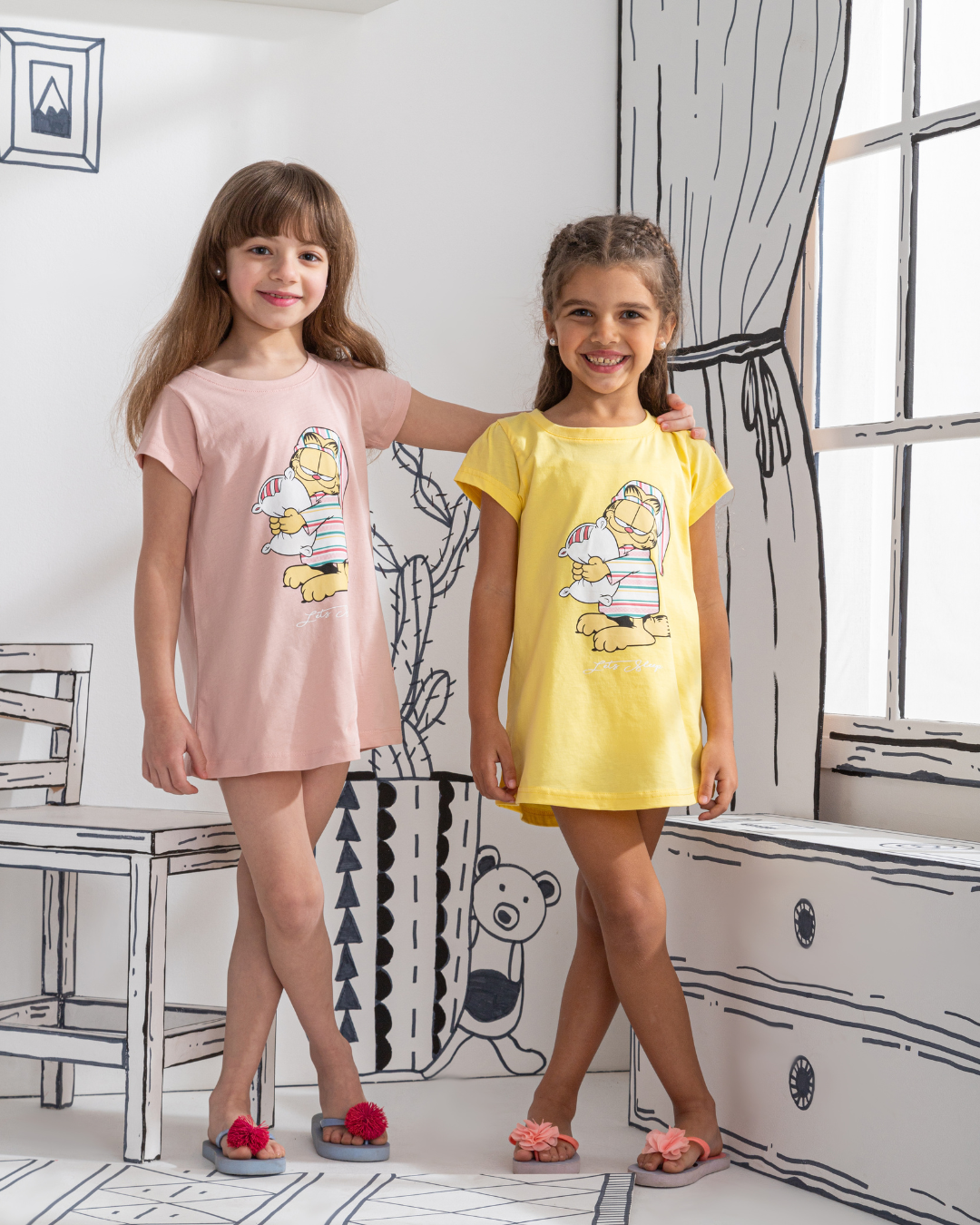 Lets Sleep Garfeild قميص نوم بناتي نص كم قطن