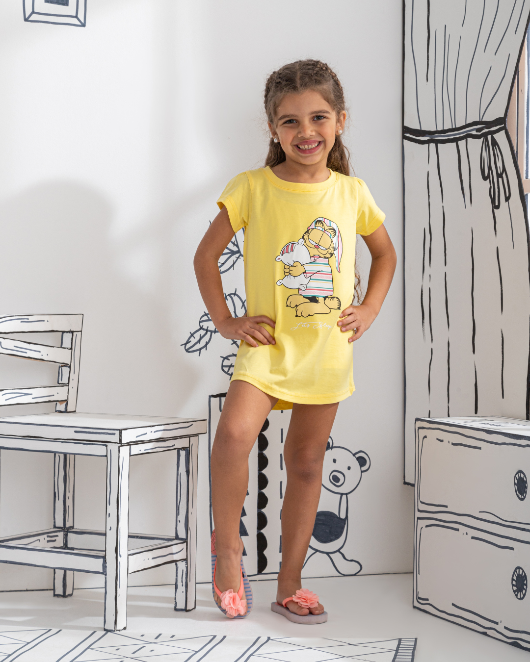 Lets Sleep Garfeild قميص نوم بناتي نص كم قطن