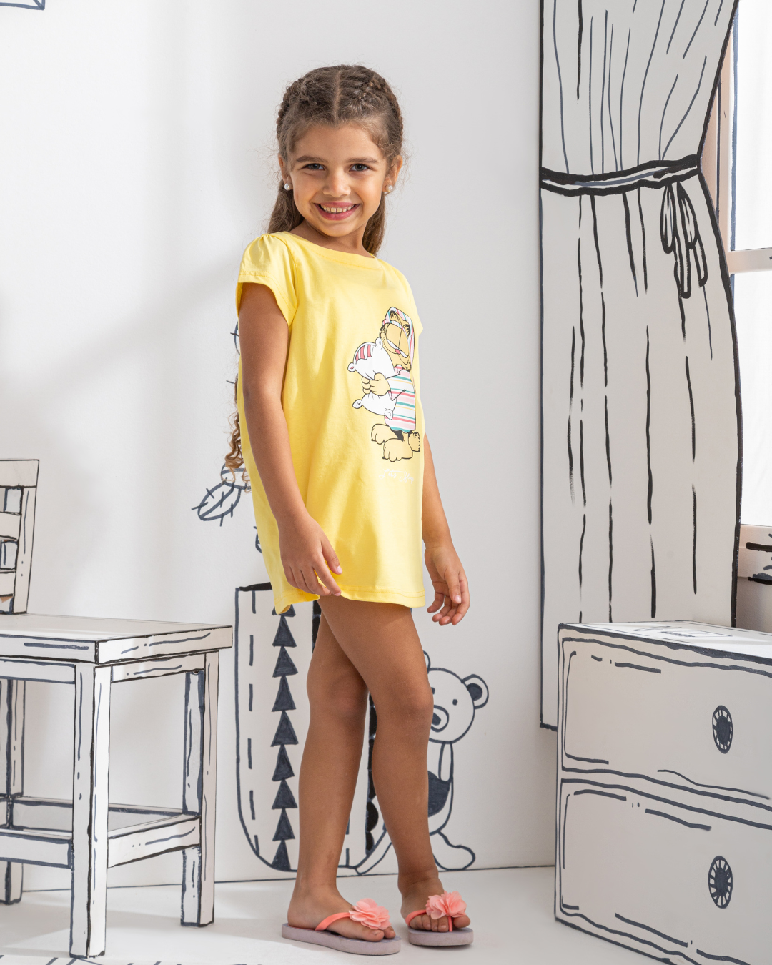 Lets Sleep Garfeild قميص نوم بناتي نص كم قطن