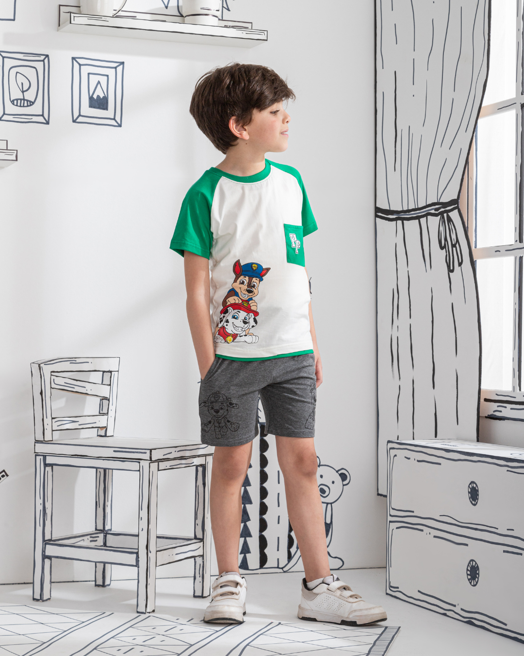 Paw Patrol بيجاما اولادي نص كم وشورت قطن