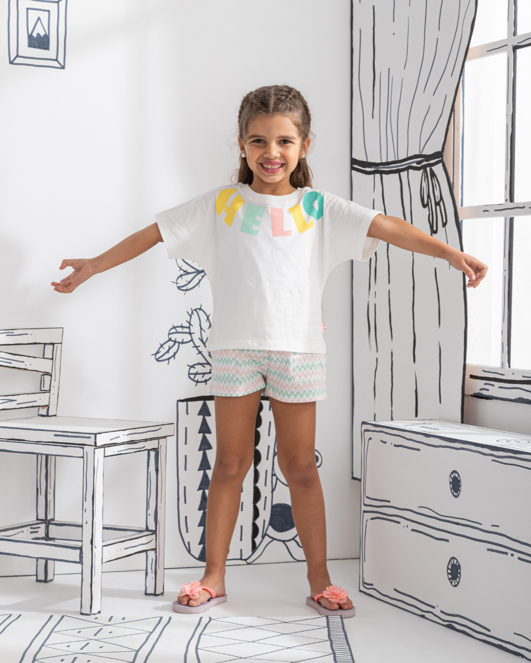 Hello zigzag بيجاما بناتي نص كم و شورت قطن