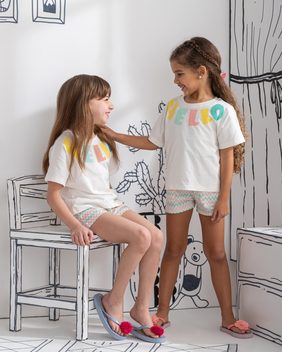 Hello zigzag بيجاما بناتي نص كم و شورت قطن