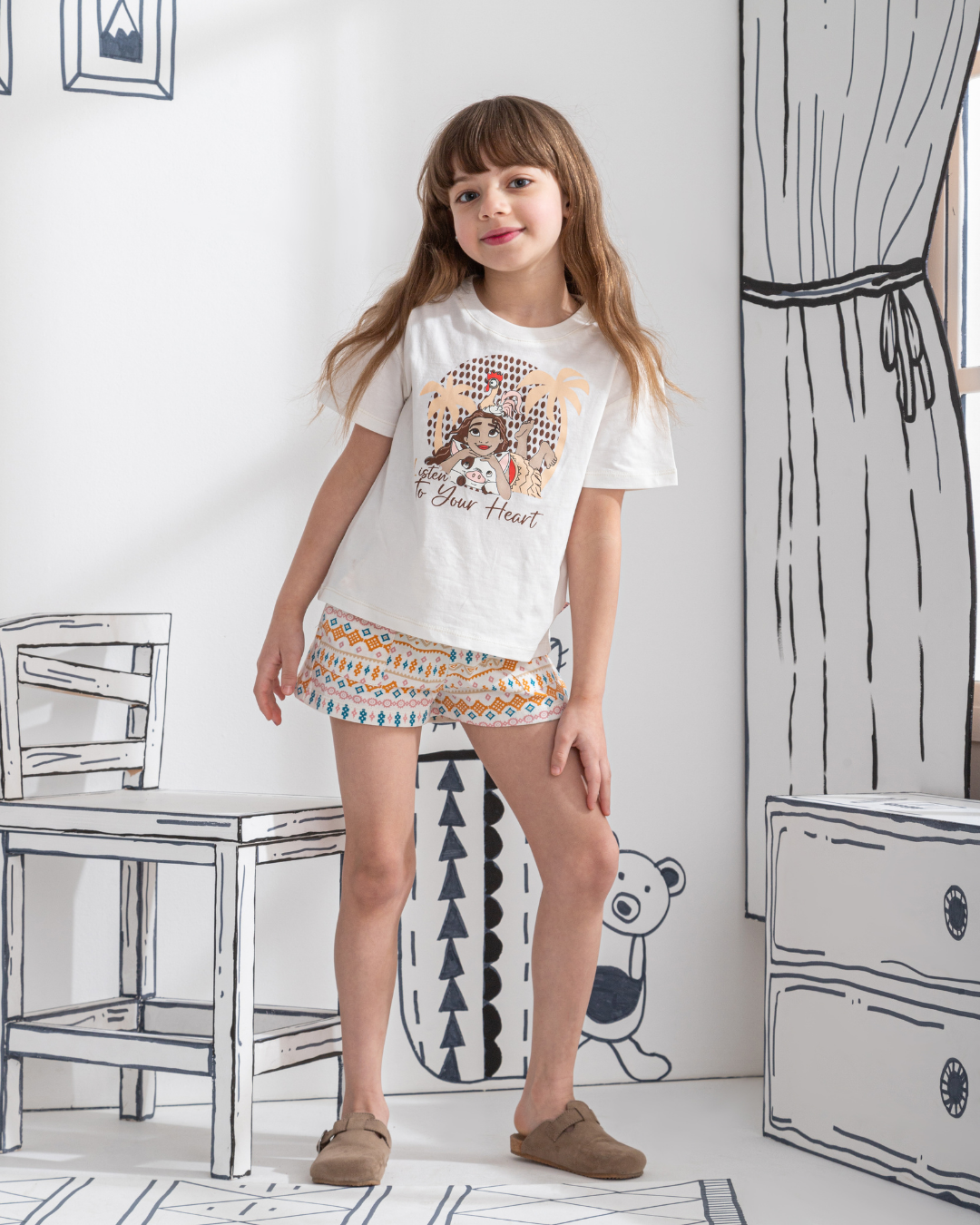 Listen to your heart بيجاما بناتي نص كم و شورت قطن