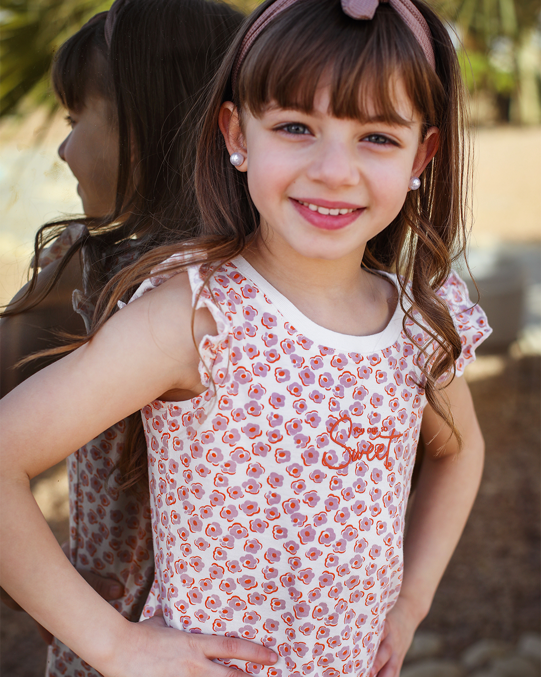 Floral dots girls' cotton nightgown