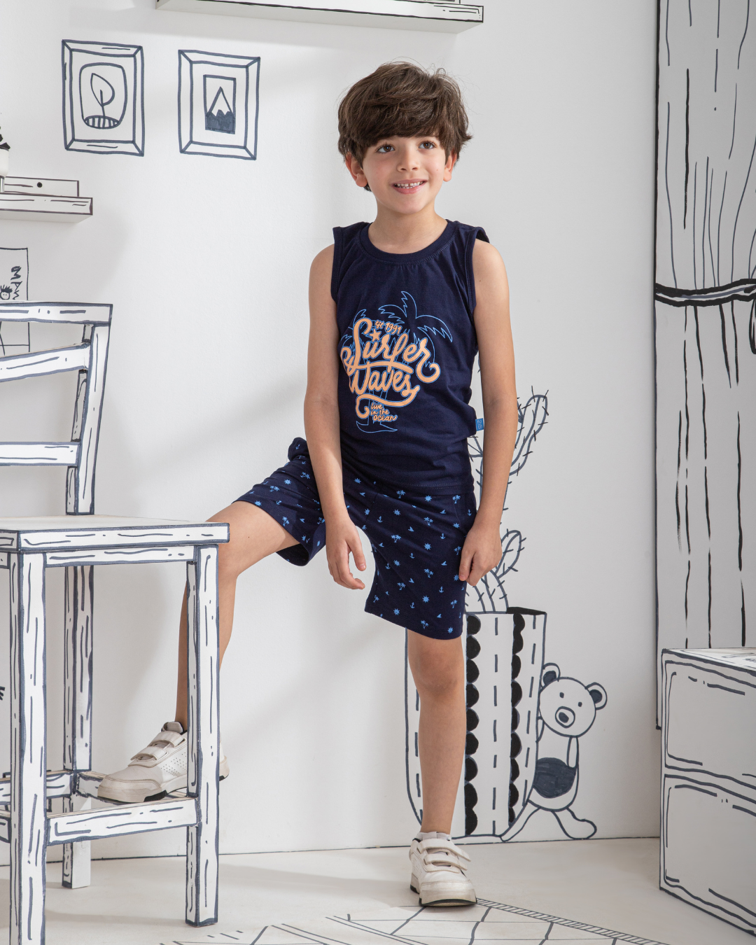 Surfer waves بيجاما اولادي كات و شورت قطن