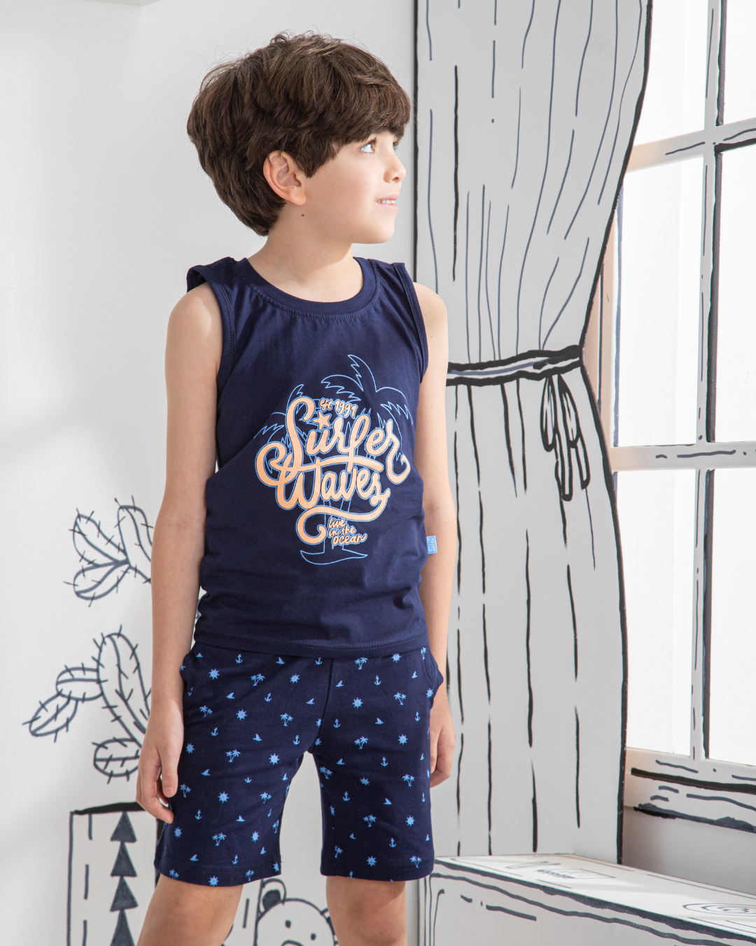 Surfer waves بيجاما اولادي كات و شورت قطن
