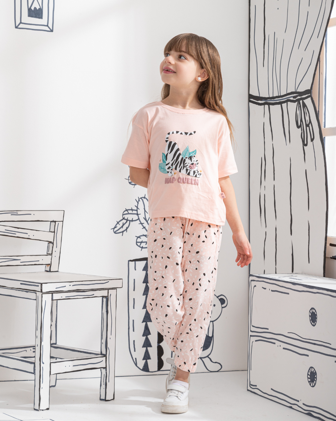 Nap Queen بيجاما بناتي نص كم قطن * بنطلون مطبوع